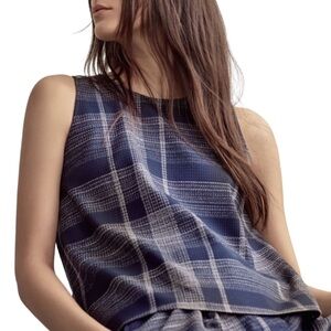 Mango Casual Check Plaid Sleeveless Top - 4 - Navy Blue, Gray, White